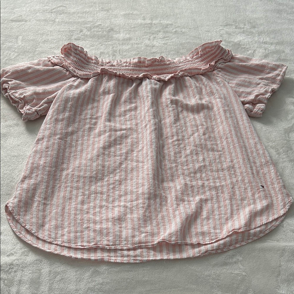 Tommy Hilfiger Pink Striped Off-Shoulder Blouse